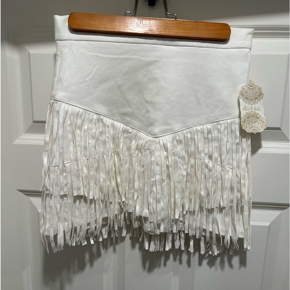 White suede fringe skirt